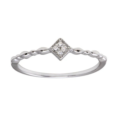 925 Sterling Silver Rhodium Plated Diamond Shape 4 Clear CZ Ring