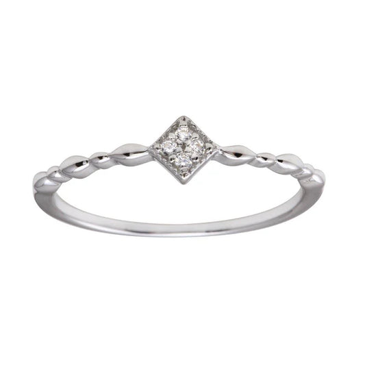 925 Sterling Silver Rhodium Plated Diamond Shape 4 Clear CZ Ring