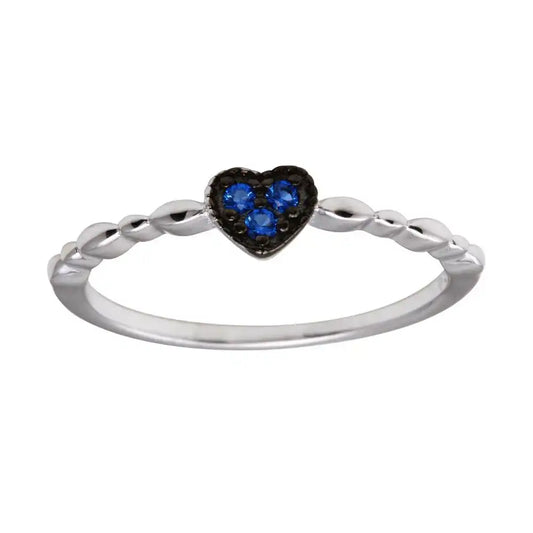 925 Sterling Silver Rhodium Plated Heart 3 Blue CZ Ring