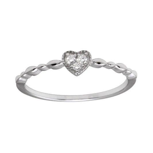 925 Sterling Silver Rhodium Plated Heart 3 Clear CZ Ring