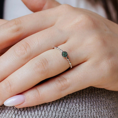 925 Sterling Silver Rhodium Plated Round Shape 4 Green CZ Ring