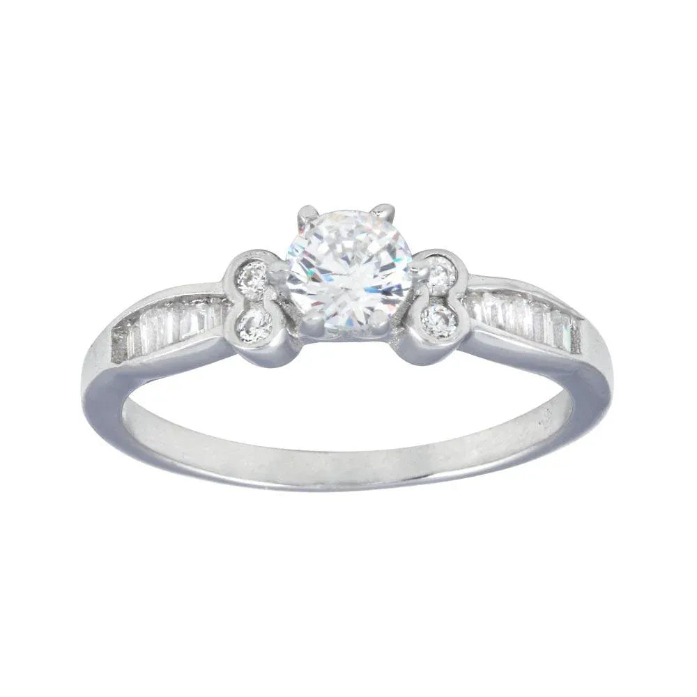 925 Sterling Silver Rhodium Plated Baguette Shank CZ Bridal Ring