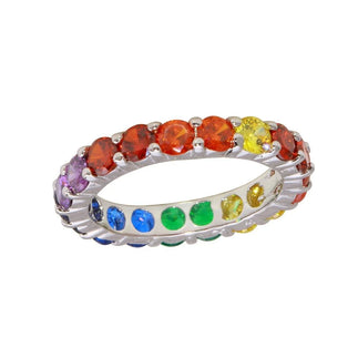 925 Sterling Silver Rhodium Plated Round Multi-Colored CZ Eternity Ring
