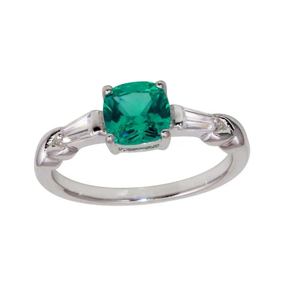 925 Sterling Silver Rhodium Plated Teal CZ Stone Ring