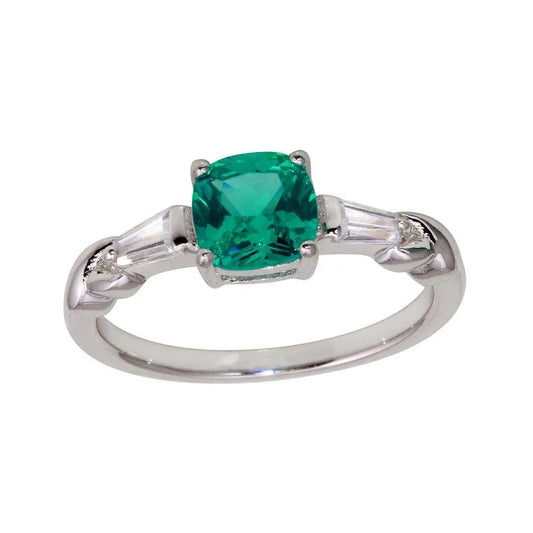 925 Sterling Silver Rhodium Plated Teal CZ Stone Ring