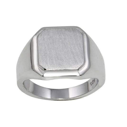 925 Sterling Silver Rhodium Plated Engravable Octagon Ring with Matte Finish