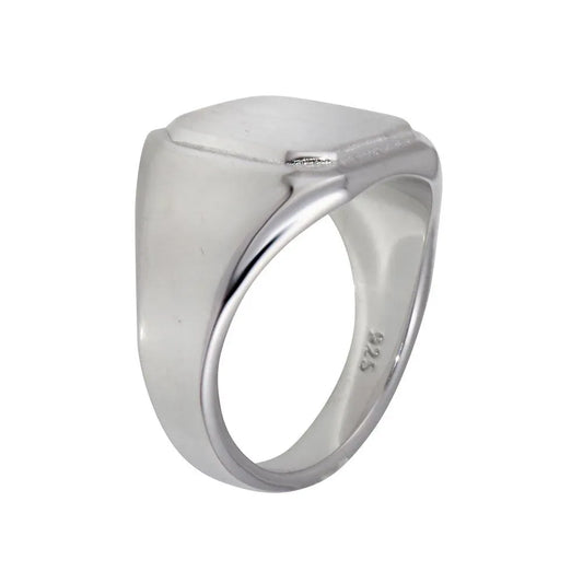 925 Sterling Silver Rhodium Plated Engravable Octagon Ring with Matte Finish