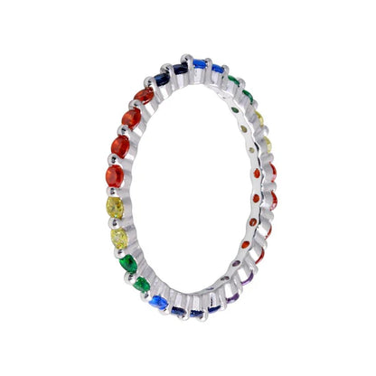 925 Sterling Silver Rhodium Plated Rainbow CZ Eternity Ring