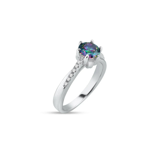 925 Sterling Silver Rhodium Plated Round Mystic Topaz CZ Ring