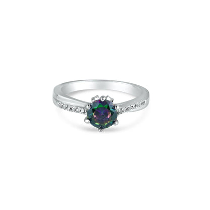 925 Sterling Silver Rhodium Plated Round Mystic Topaz CZ Ring