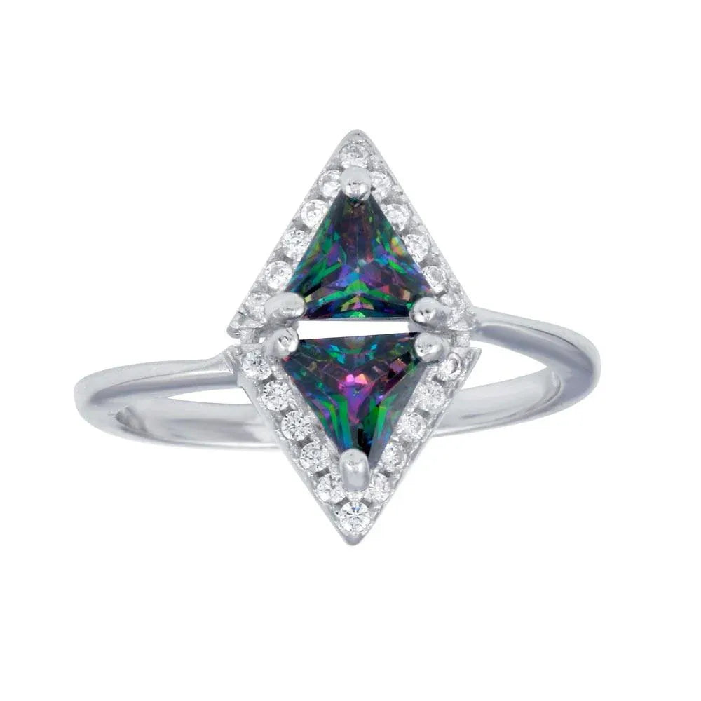 925 Sterling Silver Rhodium Plated Diamond-Shaped Halo Mystic Topaz CZ Ring