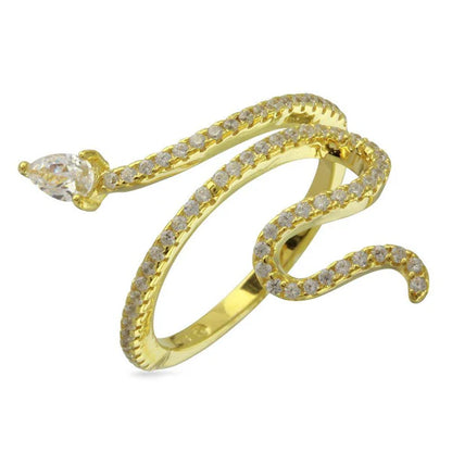 925 Sterling Silver Gold Plated Snake Design with CZ Ring