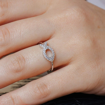 925 Sterling Silver Rhodium Plated Open CZ Fish Ring