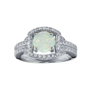 925 Sterling Silver Rhodium Plated Square Opal Stone Ring