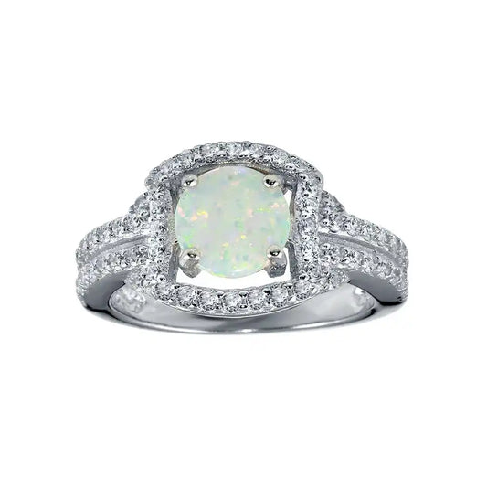 925 Sterling Silver Rhodium Plated Square Opal Stone Ring