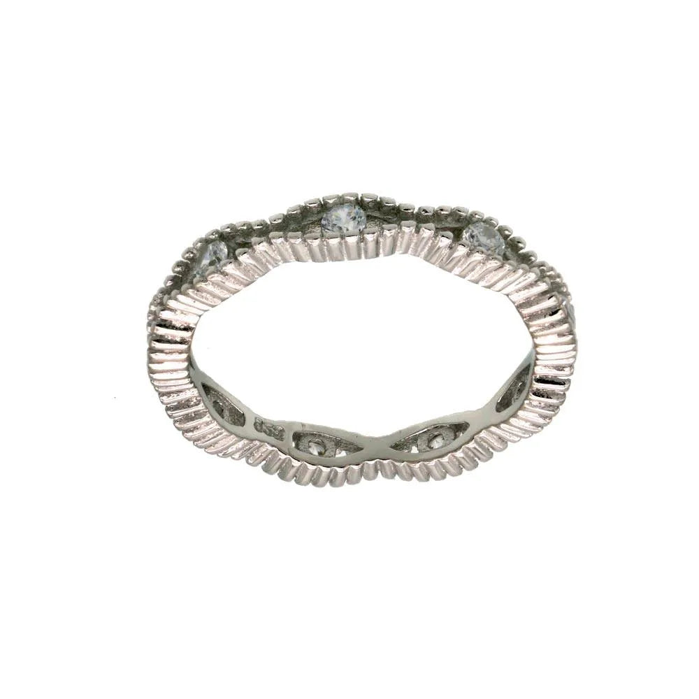 925 Sterling Silver Rhodium Plated Intersecting Waves CZ Ring