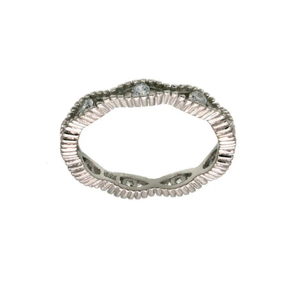 925 Sterling Silver Rhodium Plated Intersecting Waves CZ Ring