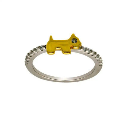 925 Sterling Silver Two Toned Dog Ring with CZ Shank