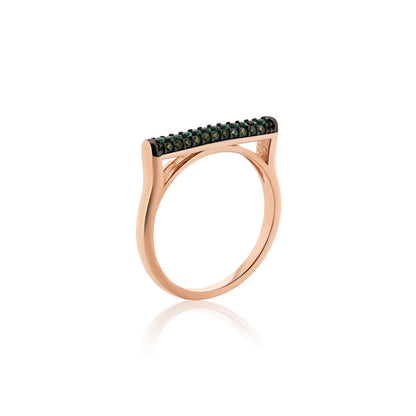 925 Sterling Silver Rose Gold Plated Green CZ Ring