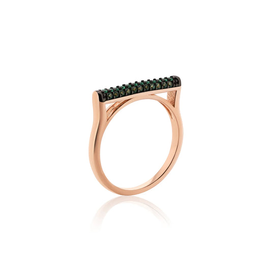 925 Sterling Silver Rose Gold Plated Green CZ Ring