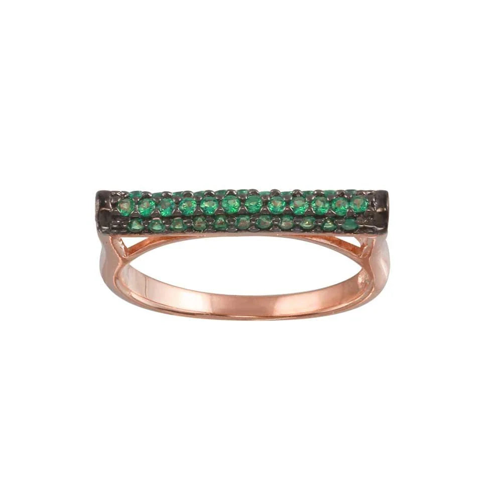 925 Sterling Silver Rose Gold Plated Green CZ Ring
