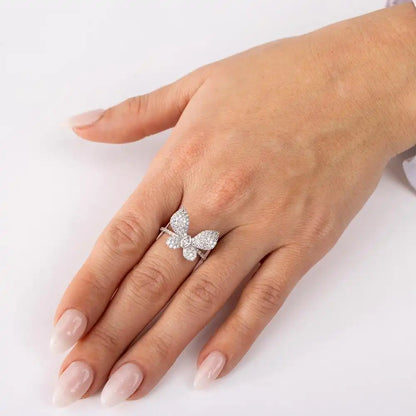 925 Sterling Silver Rhodium Plated Butterfly CZ Ring