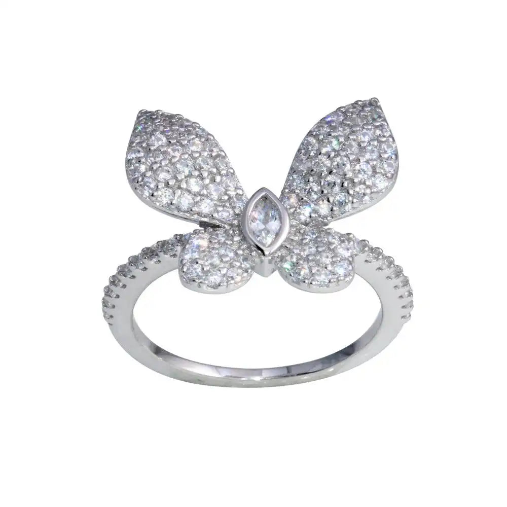 925 Sterling Silver Rhodium Plated Butterfly CZ Ring