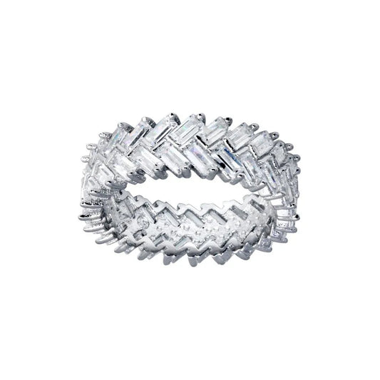 925 Sterling Silver Rhodium Plated Baguette CZ Ring