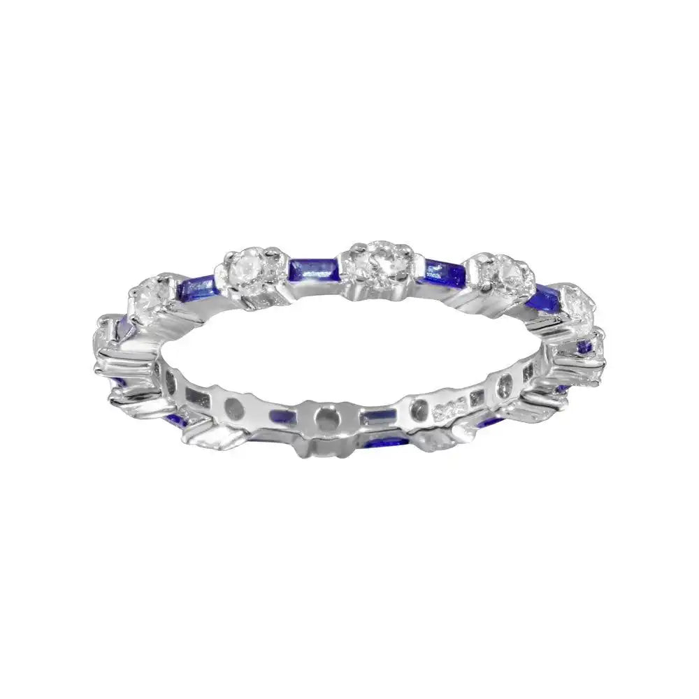 925 Sterling Silver Alternating Blue Clear CZ Eternity Band