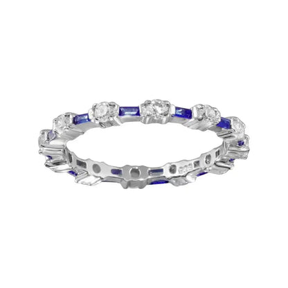 925 Sterling Silver Alternating Blue Clear CZ Eternity Band