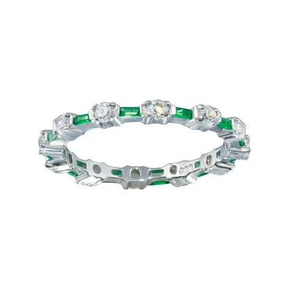 925 Sterling Silver Alternating Green Clear CZ Eternity Band