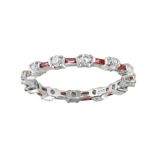 925 Sterling Silver Alternating Red Clear CZ Eternity Band