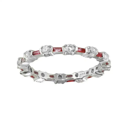 925 Sterling Silver Alternating Red Clear CZ Eternity Band