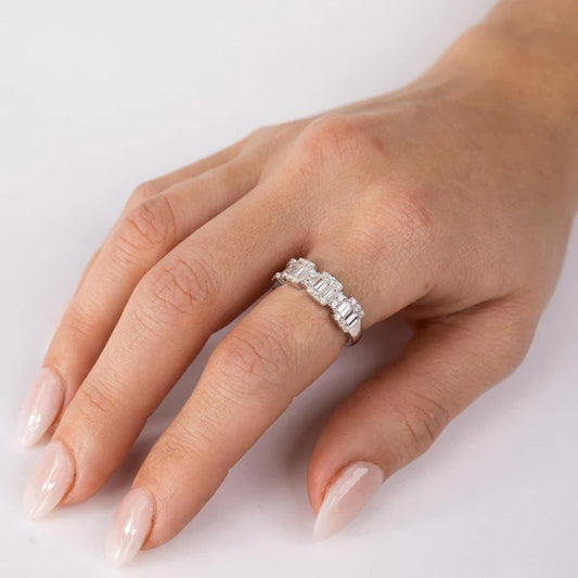 925 Sterling Silver Rhodium Plated 5 Station Baguette CZ Ring
