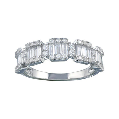 925 Sterling Silver Rhodium Plated 5 Station Baguette CZ Ring