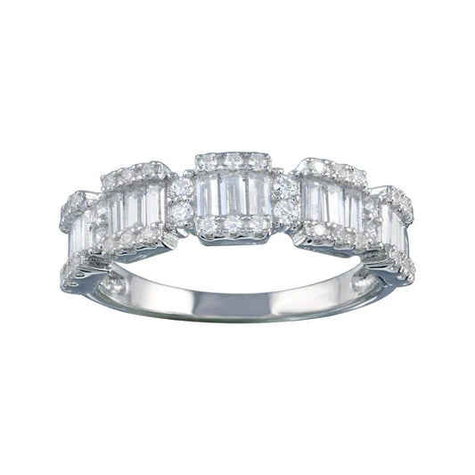 925 Sterling Silver Rhodium Plated 5 Station Baguette CZ Ring