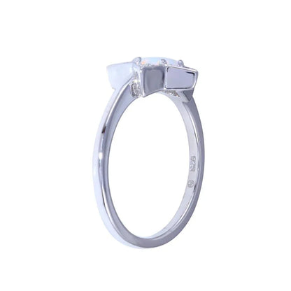 925 Sterling Silver Rhodium Plated Opal Stone Star With CZ Ring