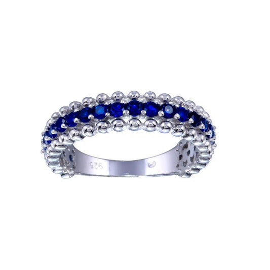 925 Sterling Silver Rhodium Plated  Blue CZ Ring