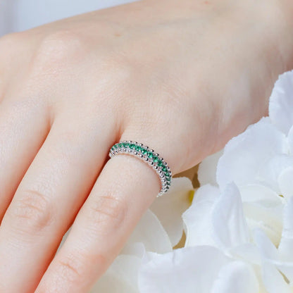 925 Sterling Silver Rhodium Plated Green CZ Ring