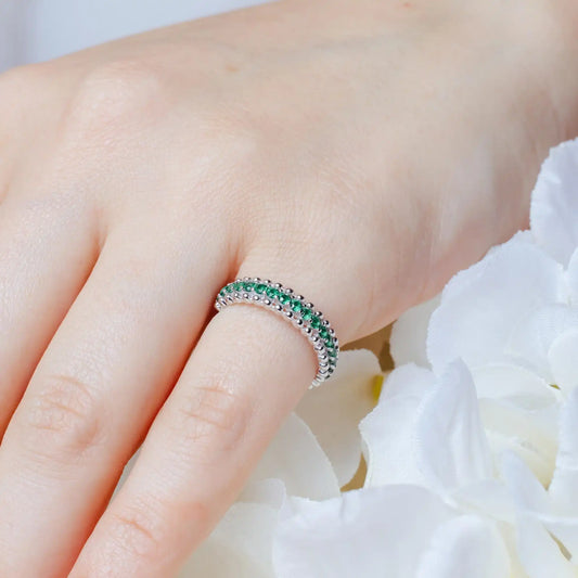 925 Sterling Silver Rhodium Plated Green CZ Ring