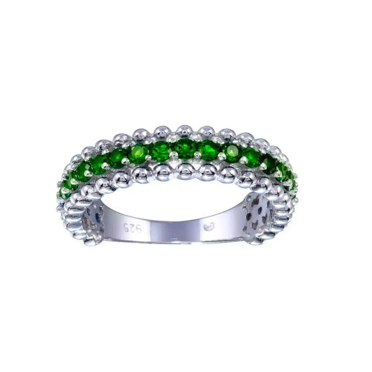 925 Sterling Silver Rhodium Plated Green CZ Ring