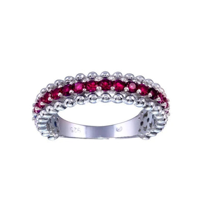 925 Sterling Silver Rhodium Plated Red CZ Ring