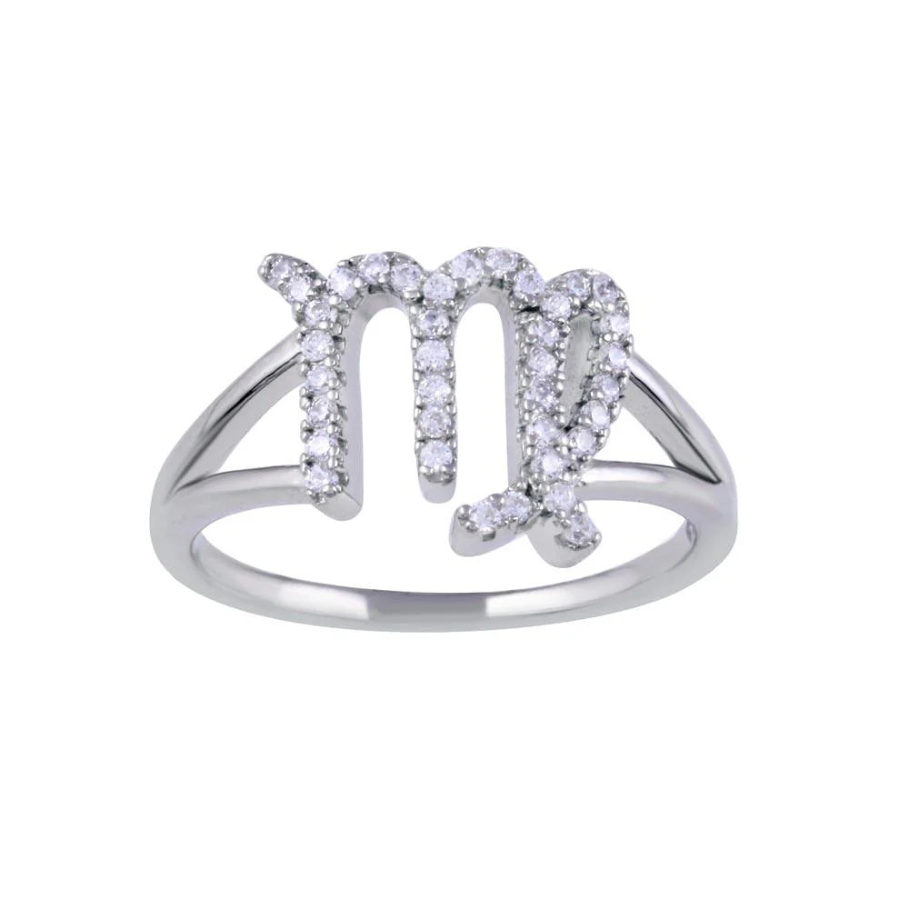 925 Sterling Silver Rhodium Plated Virgo CZ Zodiac Sign Ring