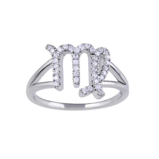 925 Sterling Silver Rhodium Plated Virgo CZ Zodiac Sign Ring