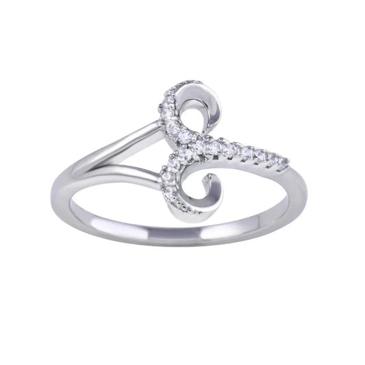 925 Sterling Silver Rhodium Plated Aries CZ Zodiac Sign Ring