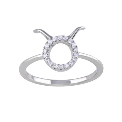 925 Sterling Silver Rhodium Plated Taurus CZ Zodiac Sign Ring