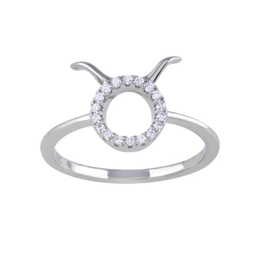 925 Sterling Silver Rhodium Plated Taurus CZ Zodiac Sign Ring
