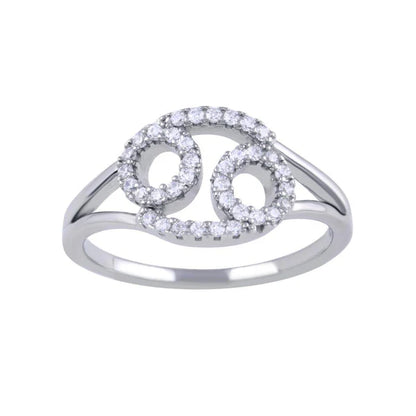 925 Sterling Silver Rhodium Plated Cancer CZ Zodiac Sign Ring