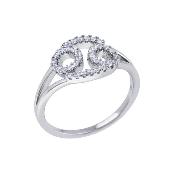 925 Sterling Silver Rhodium Plated Cancer CZ Zodiac Sign Ring