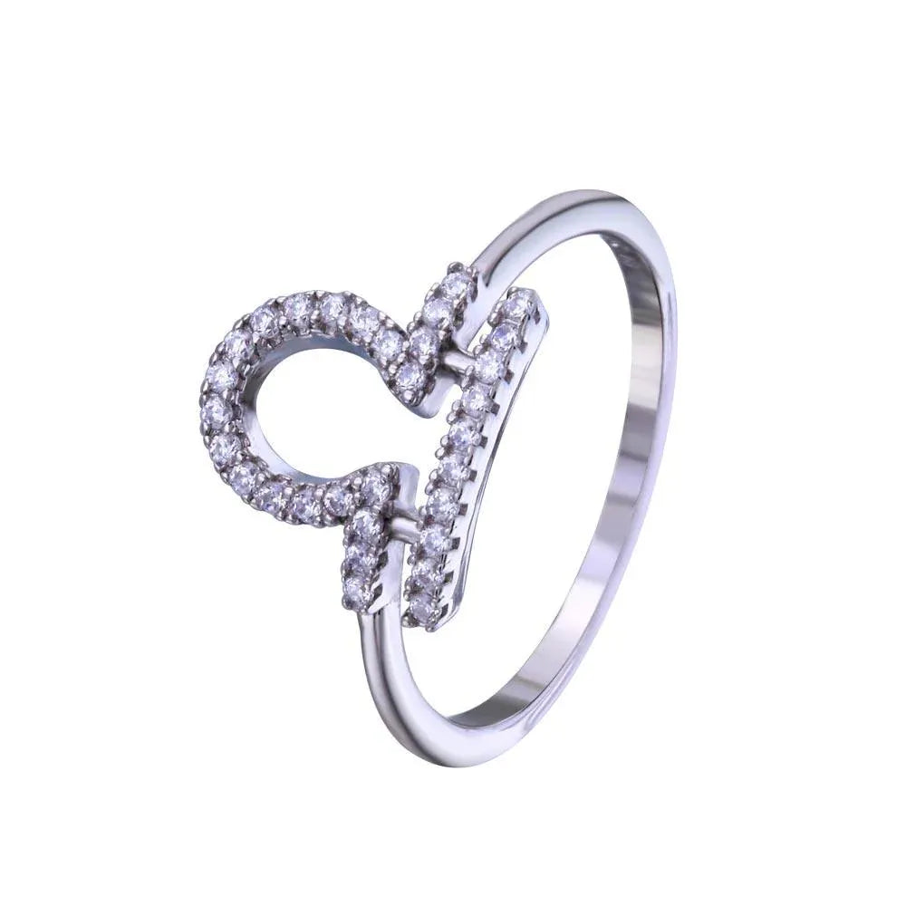 925 Sterling Silver Rhodium Plated Libra CZ Zodiac Sign Ring